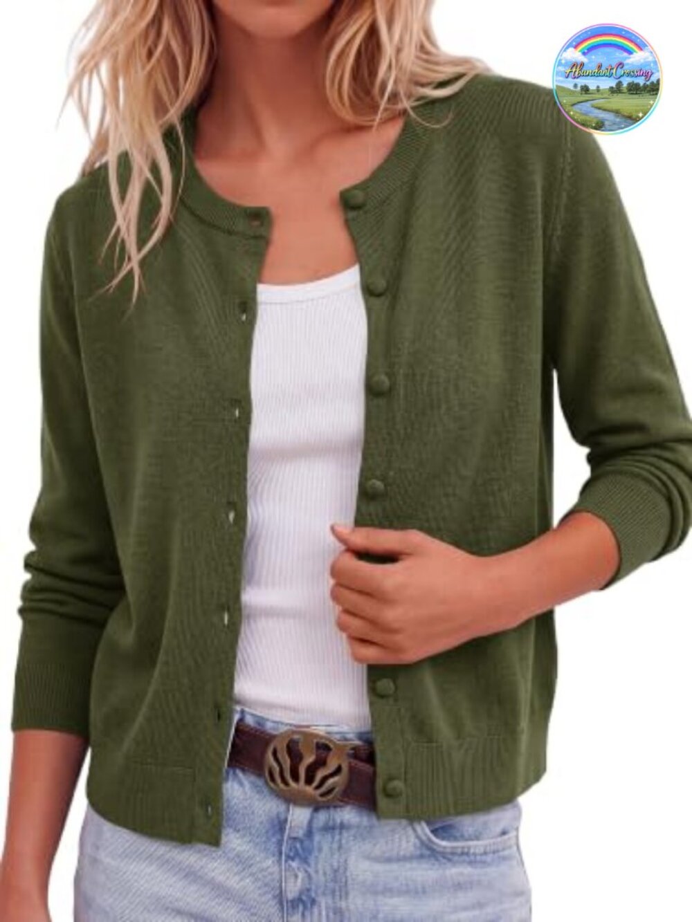 Lightweight Cardigan Sweater Button Down Loose Fit Crew Neck